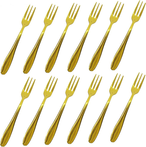 Comicfs 12-Piece Appetizer Small Forks, 5.2 Inches Stainless Steel Gold 3-Tine Forks for Party Travel (12 Forks)