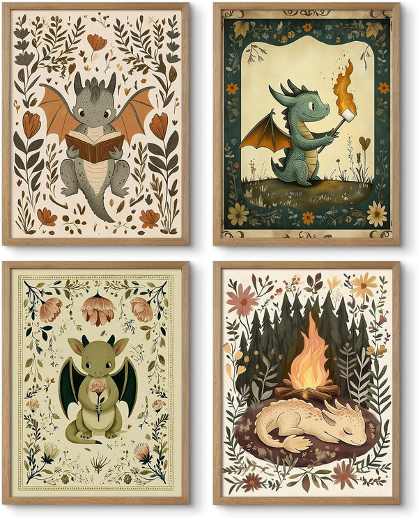 Pennclys Vintage Nursery Dragon Wall Art Baby Boy Room Canvas Wall Decor Whimsical