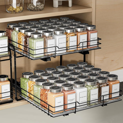 BOIVSHI 2-Tier Pull Out Spice Rack, Spice Rack Organizer, Pull Out Spice