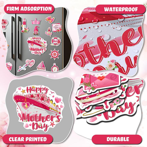 Capoda 16 Pieces Mother's Day Cruise Door Magnets, Bulk Fridge Magnetic Decals for Happy Mother's Day Decorations