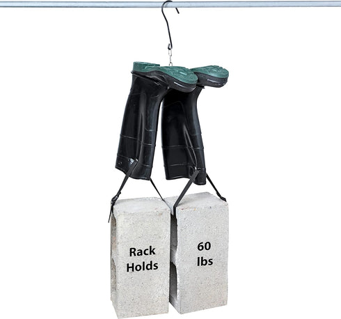 Rack'Em Wader Boot Hanger for Fishing Waders, Heavy Duty, Black, 1 Pair Hanging Hook
