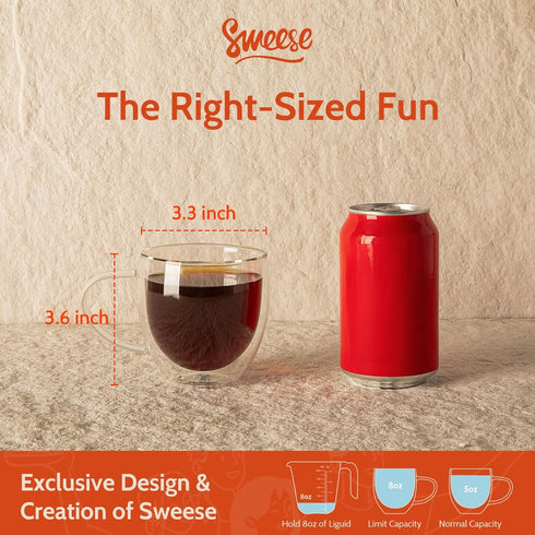 Sweese Clear Coffee Mugs, 8 oz Double Wall Glass Coffee Mugs Set of 4, Perfect for Espresso, Latte, Cappuccino