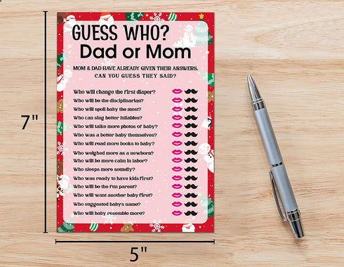 Huastatewolf Set 30 (Chris007) Baby Shower Game Cards, Find Who Dad or Mom Game, Christmas Party Games