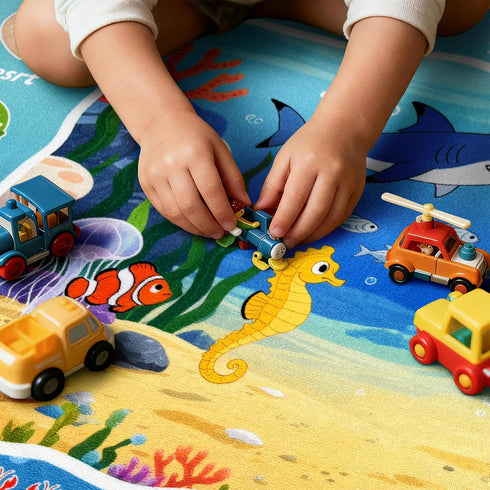 5x7ft ABC Kids Ocean Rug for Playroom, Alphabet Classroom Rug, Educational Kids Play Mat with Number Shape Animal
