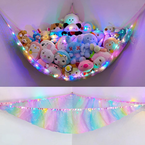 Stuffed Animals Net or Hammock, Kids Toy Storage Organizer with LED Light, Pack of 1