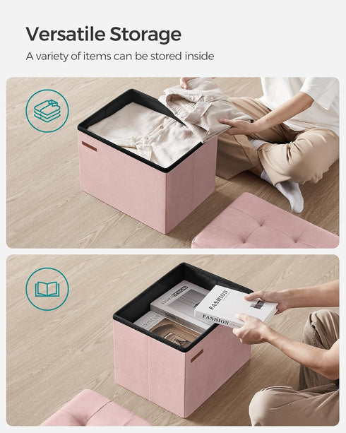 12.2 16.1 Inches 286 lb, ULSF200R01 SONGMICS Storage Ottoman, Foldable Small Ottoman Foot Rest, x Foot Stool, Load up