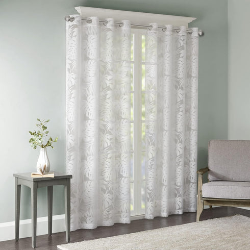 Madison Park Semi Sheer Single Curtain - Modern Botanical Print Grommet Top Window Drape 50x63"