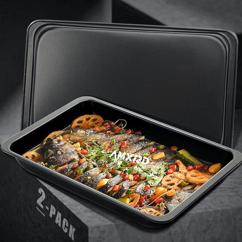 Cookie Sheet Pans, 2 Piece Nonstick Carbon Steel Baking Sheet Pans, 12 x 7.5 Inch