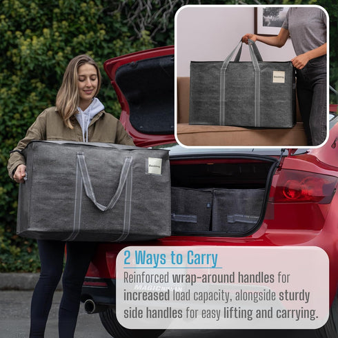 VENO 2 Pack Moving Bags, Heavy Duty Totes with Zipper, Extra Large Storage Boxes for Packaging (Dark Gray)