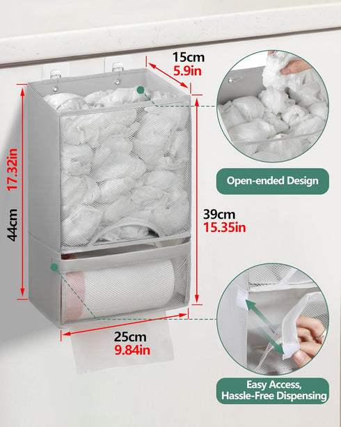 2 1 Bag Saver - Extra Large in Plastic Bag Holder Storage, Durable Mesh Grocery Hanging Trash Dispenser Roll Organizer