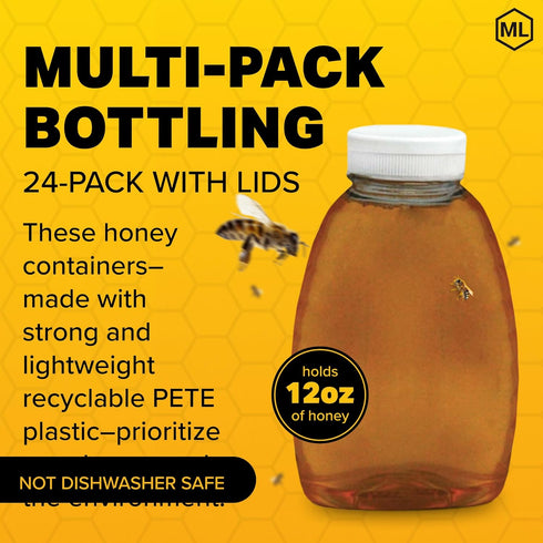 24-Pack, 8 oz Mann Lake Honey Squeeze Bottle, Easy Honey Dispensing, Durable, White Flip-Top Lids Included, Effortless