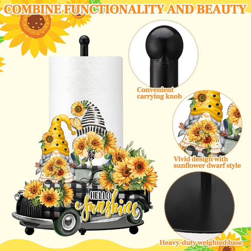Shellwei Summer Spring Sunflower Paper Towel Holder, Floral Kitchen Decor Stand for Countertop Home Decorations