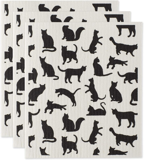 DII Reusable Swedish Dishcloths for Kitchen & Cleaning, Biodegradable, Machine Washable, 7.75 x 6.75, Cats, 3 Piece