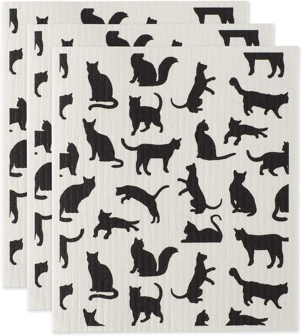DII Reusable Swedish Dishcloths for Kitchen & Cleaning, Biodegradable, Machine Washable, 7.75 x 6.75, Cats, 3 Piece