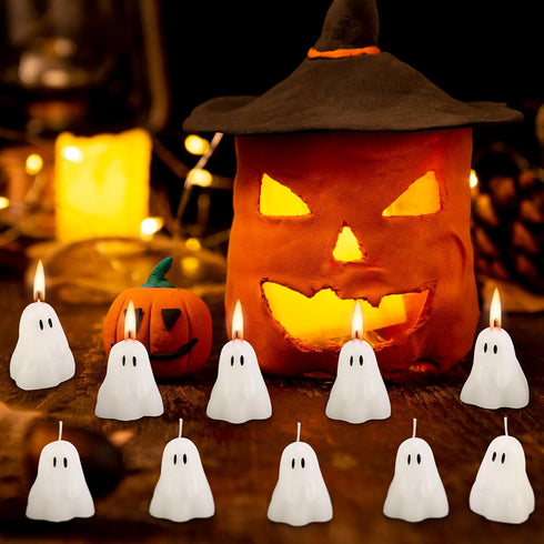 EBaokuup 10 2'' 1.6'' PCS X Halloween Ghost Candles, Ghost Shaped Decor Candles, Fun Face Spooky Burning Candle