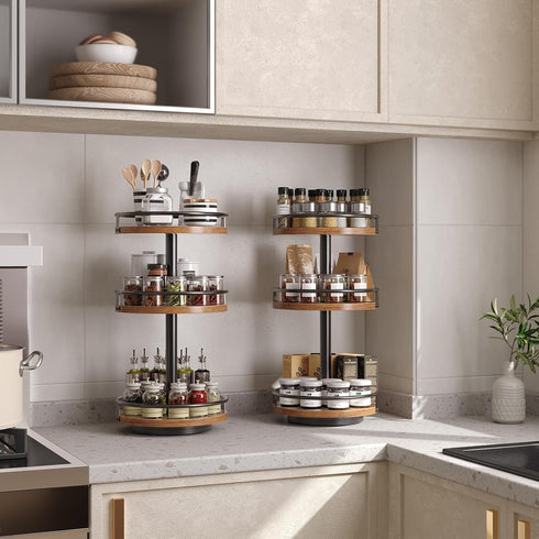 3-Tier Countertop, BF09TL01 HOOBRO Lazy Susan Organizer, Rotating Spice Rack, Turntable Spice Rack, Vertical Storage