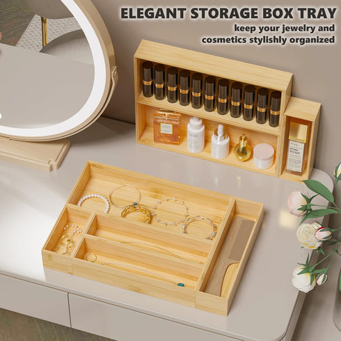 Kitchen Drawer Organizer Bins, Stackable Bamboo Drawer Organizer for Silverware, Deep Drawer Organizers for Storage