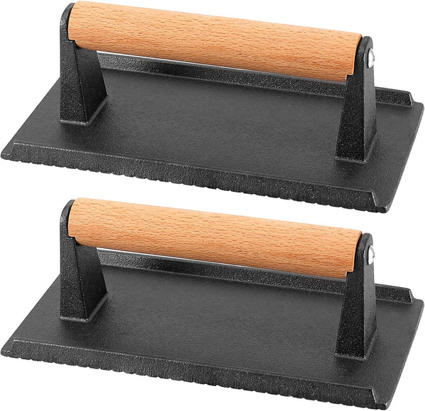 2 Pack 8 x 4 Inch Cast Iron Grill Press, Flat Heavy
