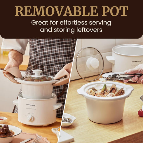 Elite Gourmet MST-250XW Electric Slow Cooker, Adjustable Temp, Ceramic Pot, Dishwasher Safe Glass Lid & Crock