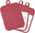 Pot Holders Set of 3 - Silicone Non Slip Heat Resistant Hot Pads, Cotton BBQ Grilling, Red Potholders
