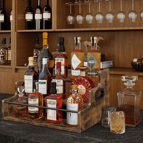 3 Countertop Homode Liquor Bottle Display Shelf, Step Coffee Syrup Rack Organizer, Liquor Wine Rack, Mini bar, Liquor