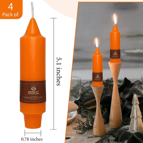 5 Inch Orange Taper Candles Hand Poured Unscented Smokeless Short Thick Tapered Candles for Morning Coffee Ritual