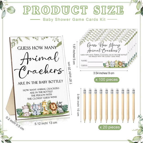 122 100 20 Dandat Pcs Woodland Safari Baby Shower Games Guess How Many Crackers Sign Guessing Cards Milk Bottle Pencils