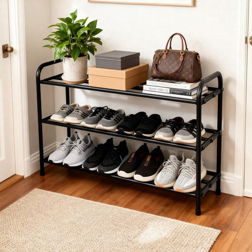 VrEnduuo 3 Closet,18"-32" (3-Tiers) Tier Expandable Shoe Rack for Adjustable Small Shoe Rack,Shoes Rack Metal
