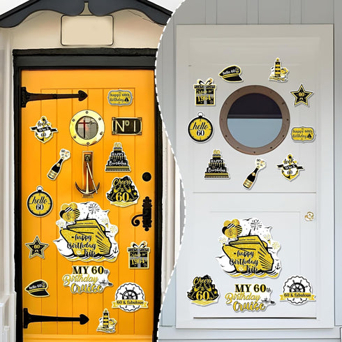 Cruise Door Decorations Magnetic, 16 PCS 60th Birthday Cruise Door Decor Magnets, Cheers to 60 Years Birthday Decor.
