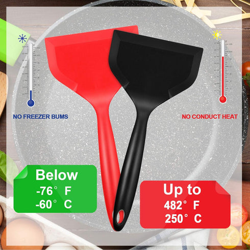 Shappy 2 Pcs Wide Silicone Spatula, Nonstick Fried Shovel Turner for Cookware, Egg Cookie Omelette (Black, Red)