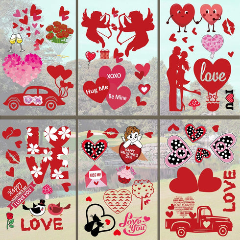 JOZON Valentine's Day Window Clings for Glass Window, 8 Sheets Heart Window Stickers Decals for Party Supplies