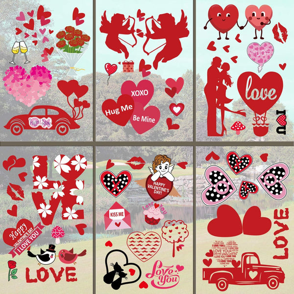 JOZON Valentine's Day Window Clings for Glass Window, 8 Sheets Heart Window Stickers Decals for Party Supplies