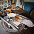 Serrated Steak Knives Set of 6, Stainless Steel Sharp Blade Flatware with Unique Hammered Pattern Hollowed Handle