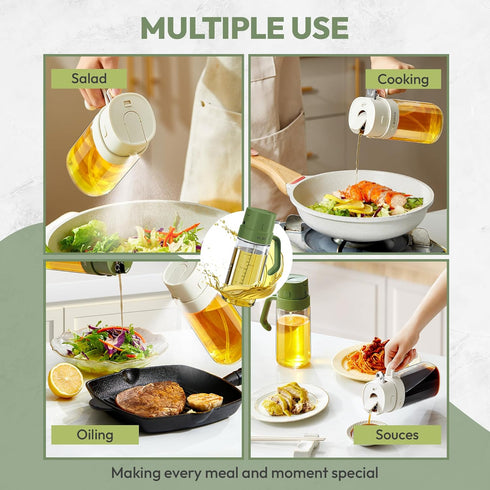 2-in-1 18oz 550ml Green / - Olive Oil Sprayer for Cooking,Salad and BBQ, Leakproof Oil Dispenser for Frying, Glass