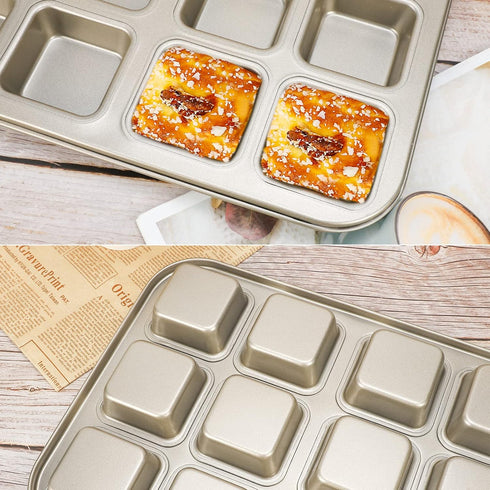 Beasea Brownie Pan with Dividers, 1 Set Gold All Edges Square Cupcake Brownie Pans 12 Cavity Non Stick Baking Mold