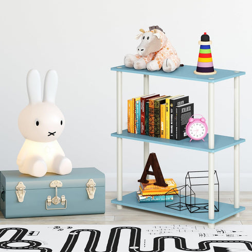 Furinno Turn-N-Tube 3-Tier Compact Shelf Display Rack, Light Blue/White