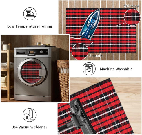 Christmas Outdoor Rug Doormat 2' x 4.3', Black/Red Buffalo Plaid Cotton Hand-Woven Welcome Layered Door Mats