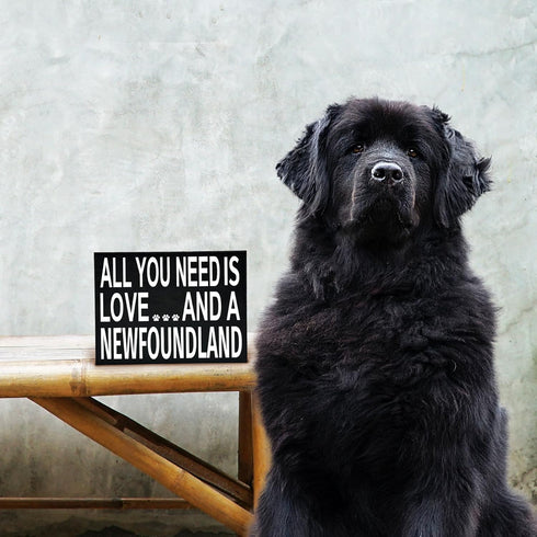 JennyGems Newfoundland Gifts, "All You Need Is Love and a Newfoundland" Wooden Sign, Made in USA
