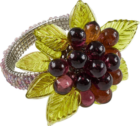 Beaded Napkin Rings with Flower and Leaves (Set of 4)