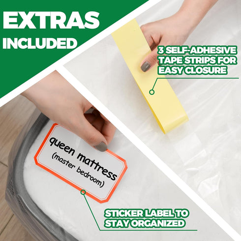 Queen Mattress Bags for Moving & Storage, Heavy Duty 4mil Reusable Waterproof Plastic Cover for Queen Size Bed