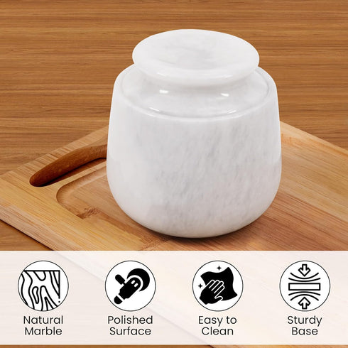 4.25 Inches Counter, Countertop Marble Butter Keeper White Butter Dish with Lid Handmade French Butter Crock