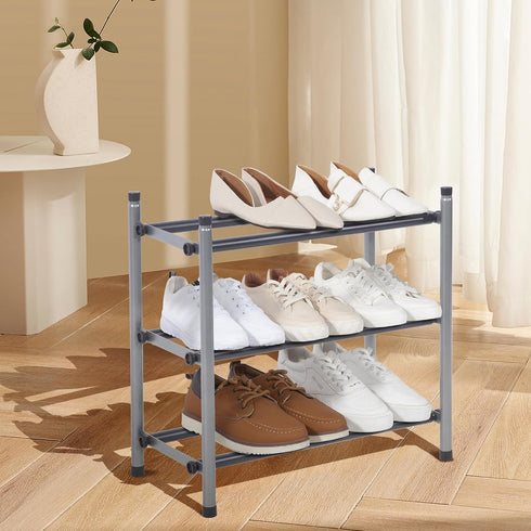12 Closet, 3 STORAGE MANIAC Expandable Shoe Rack, Pairs Stackable Small Shoe Rack, Metal Adjustable Shoes Organizer