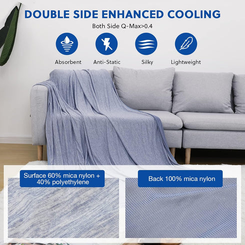 HOMFINE Cooling Blankets for Hot Sleepers - Lightweight Soft Double Side Blanket for Bed Couch Sofa (Blue, 50 x 70