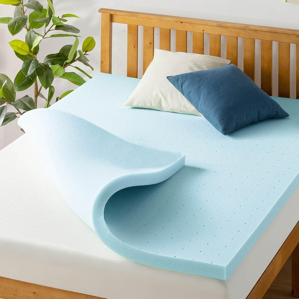Best Price Mattress 1.5 Inch Ventilated Memory Foam Mattress Topper, Cooling Gel Infusion, Queen Blue