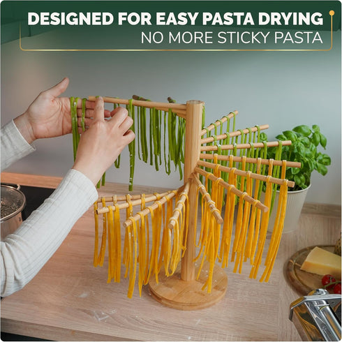 Purewood 100% Premium Collapsible Pasta Drying Rack, Wooden Noodle Dryer Stand for Fresh Pasta, Pasta Maker Accessory