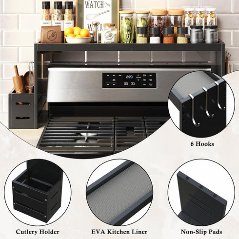 MAICHUAN 31in 6 Bamboo Stove Shelf, Spice Shelf for Kitchen Stove, Over the Stove Shelf, Stove Top Shelf for Back
