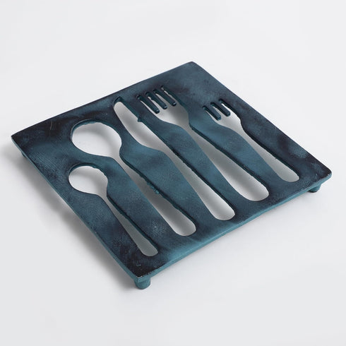 Cutlery Set Shaped Metal Trivet for Serving Hot Dish, Pot, Pans & Teapot on Kitchen Countertop, Heat Resistant