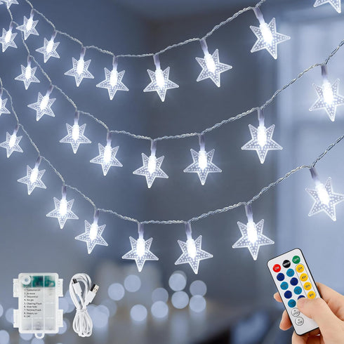 HEYFUNi Star String Lights USB & Battery Operated, 16ft 50 LED Fairy