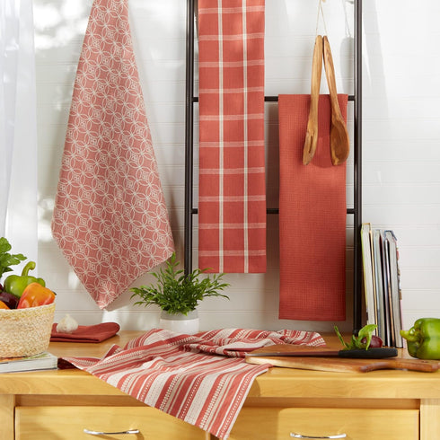 DII Assorted Woven Kitchen Set, 5 Piece - Dishtowel 18x28, Dishcloth 13x13, Spice