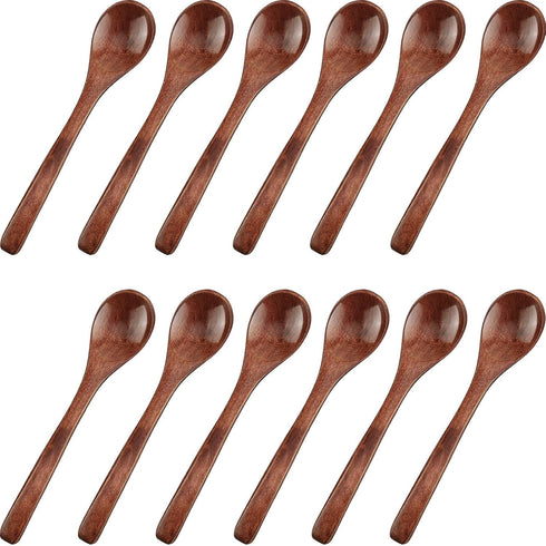 Patelai 12 Pcs 5 Inch Small Brown Wooden Spoons, Honey Spoons for Tea, Mini Tasting Spoons for Desserts